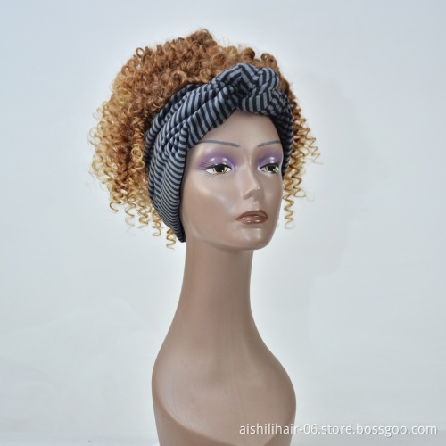 wholesale vendors headband wigs afro kinky curly ombre light brown to yellow color headband synthetic hair wigs for black women